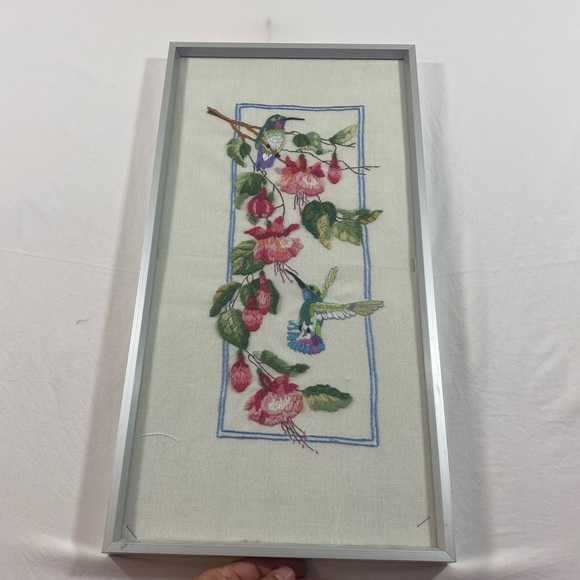 Wall Art Embroidered Hummingbird Roses Canvas 10x20 wall art - Picture 2 of 9